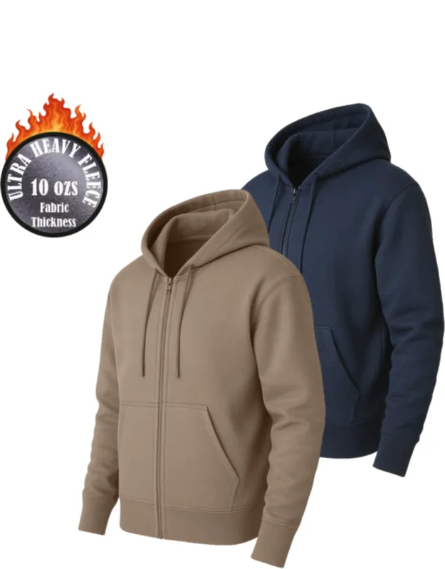 Super Heavyweight Fleece Lined Full-zip Hoodie - 2 Pack
