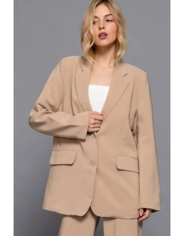 Long Sleeve Front Button Closure Blazer