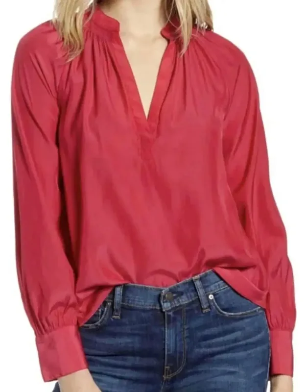 Shirred Split Neck Blouse
