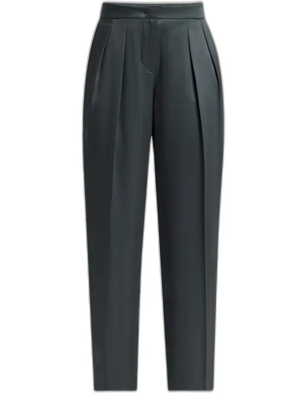 Silk Satin Pleated Straight-leg Trousers