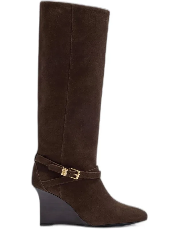Brown Kat High Boots In Suede