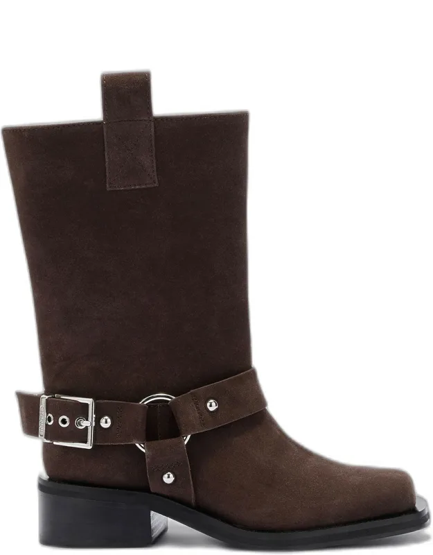 Mid Shaft Biker Boots In Suede