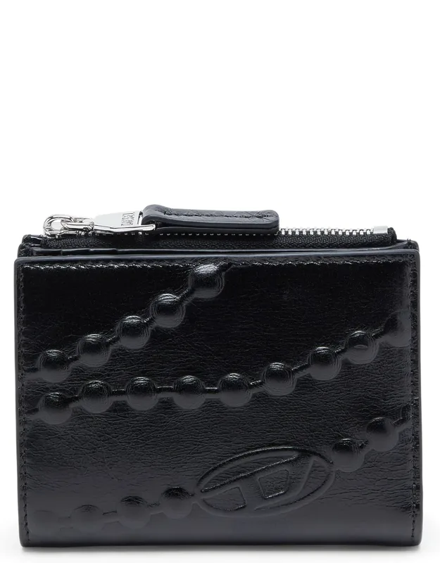 Leather Wallet With Embossed Chain Motif