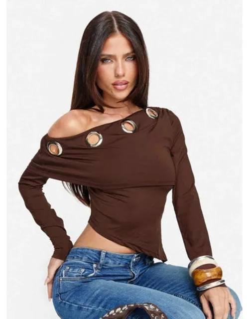 Noteworthy Eyelet Detail Long Sleeve Off Shoulder Top