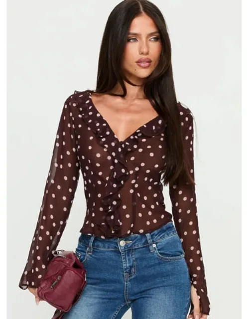 Corazon Sheer Frill Long Sleeve Top