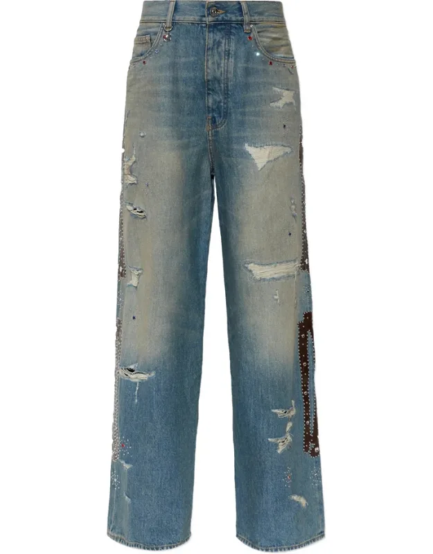Distressed Embellished Jeans
