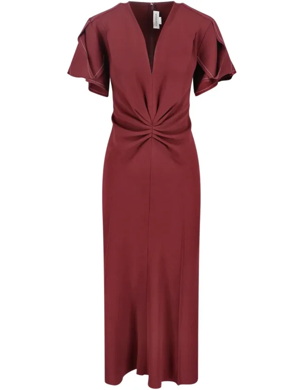 'eve Midi Dress With V-neck And Draping Detail'