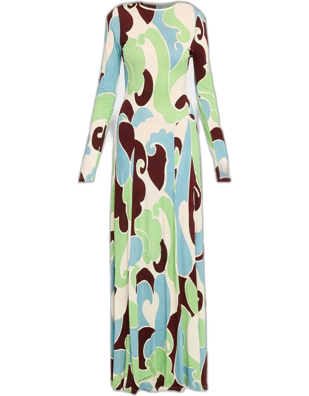 Long-sleeve Printed Maxi Dress