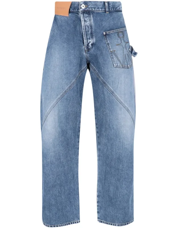 'twisted Workwear Jeans With High Waist And Embroidered Detail'