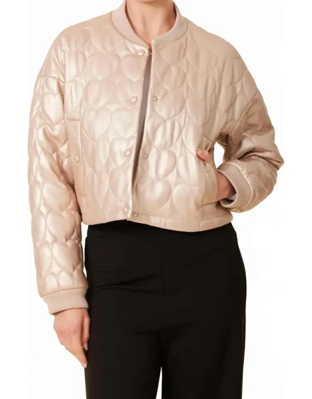 Faux Leather Heart Quilted Jacket