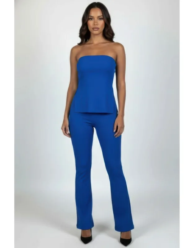 Ribbed Slit Tube Top & High-waist Flare Pants