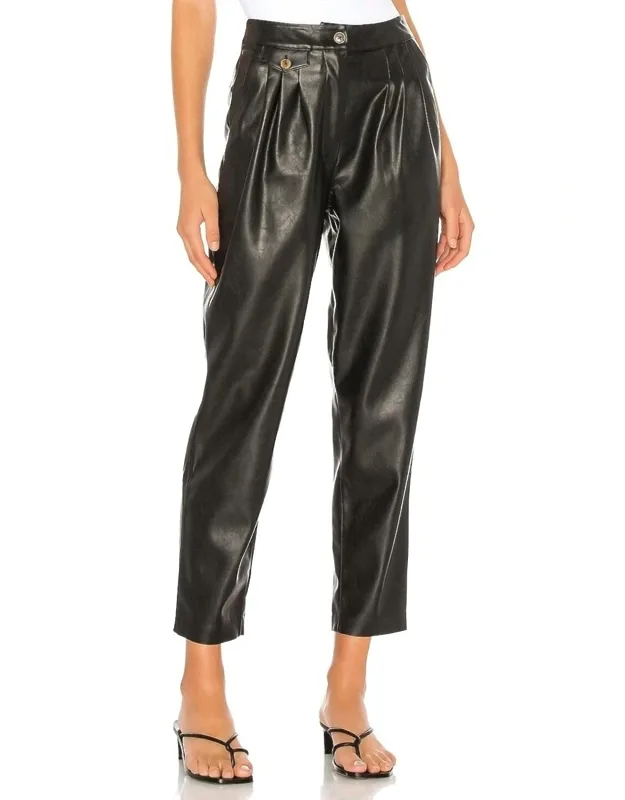 Vegan Leather Pleated Carrot Leg Pants