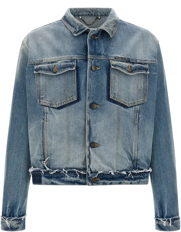Denim Jacket With Raw Cut Details And Long Cuffed Sleeves