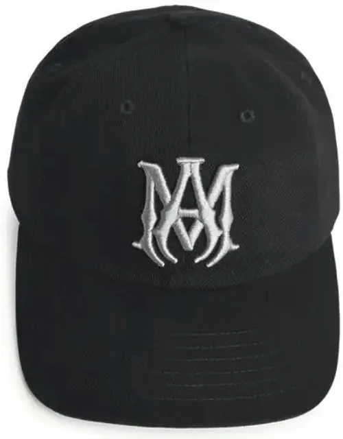 Black Cotton Cap With Hard Visor And Embossed Logo