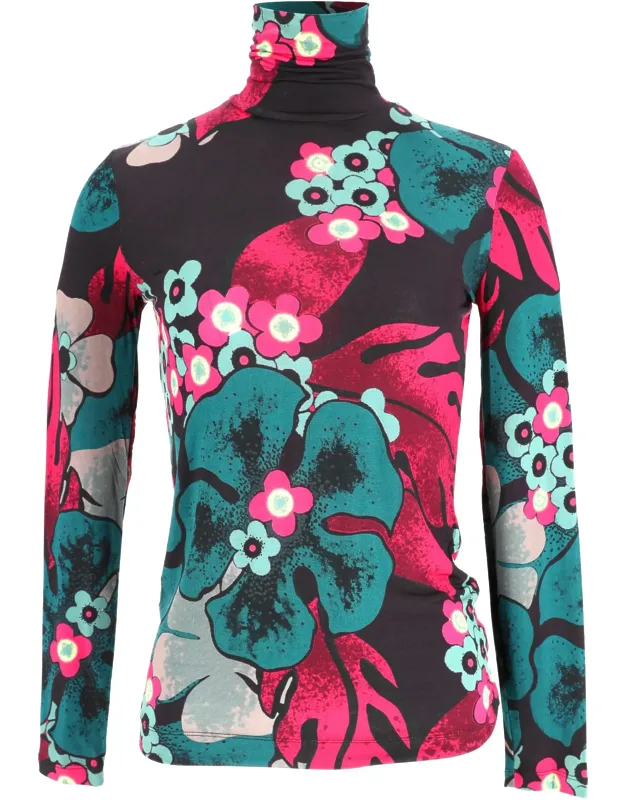 Floral-print Turtleneck Long Sleeve Top