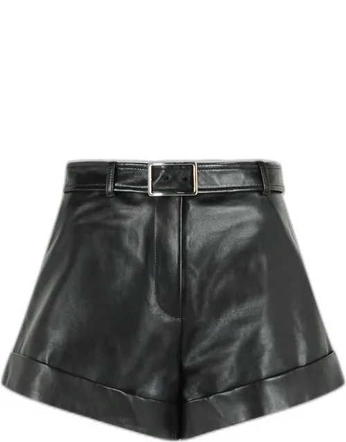 'vasaio Leather Shorts With Belt Loops And Buckle Straps'