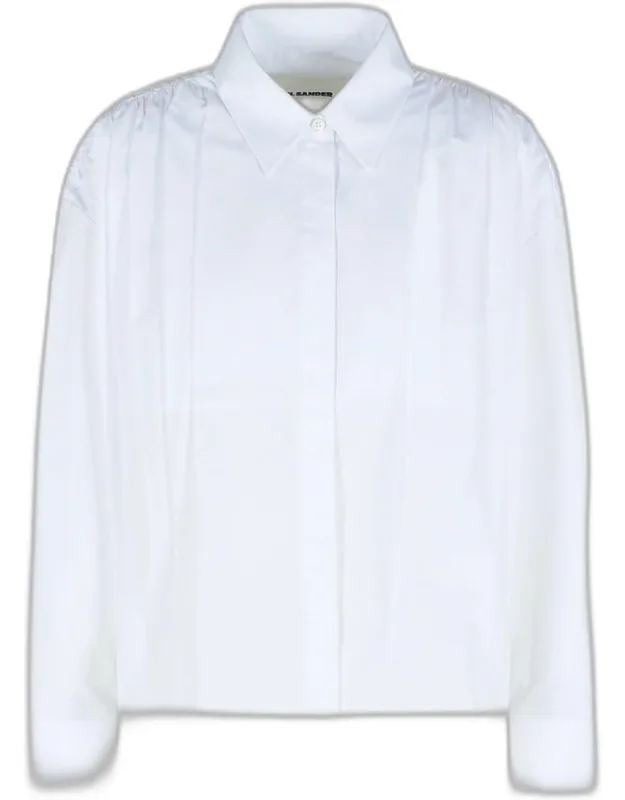 White Cotton Shirt With Pointed Collar And Concealed Button Closure