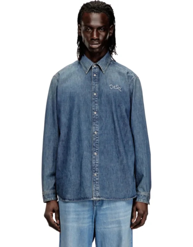 Denim Shirt With Embroidered Emblem