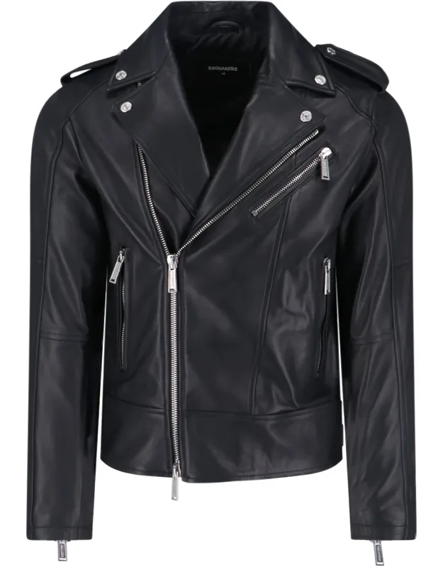 'biker' Jacket With Button Lapels And Zip Closure