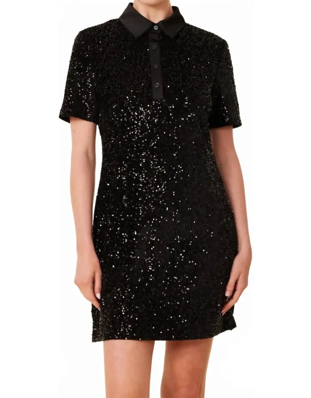 Sequin Polo Short Sleeve Dress