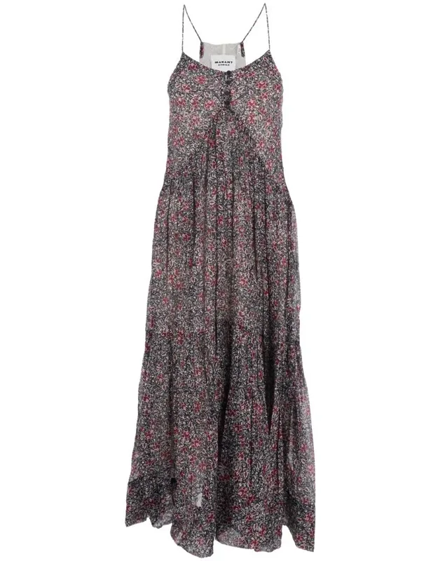 'sabba' Long Dress With Straps And All-over Pattern In Cotton