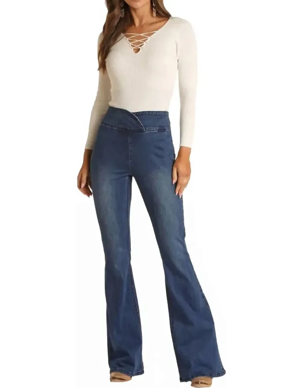 Pull On Scalloped Waist Bell Bottoms Flare Jeans