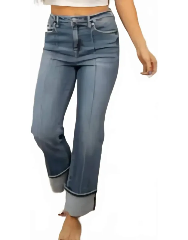 Straight Wide Cuff With Seam Jeans