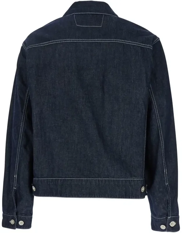 Jacket With Classic Collar And Logo Patch On The Front In Denim