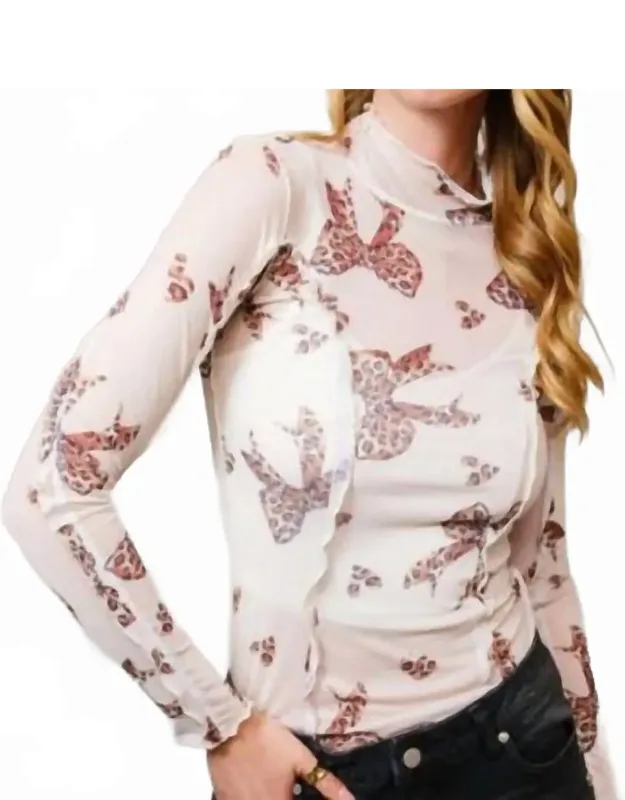 Bow Mesh Mock Neck Top