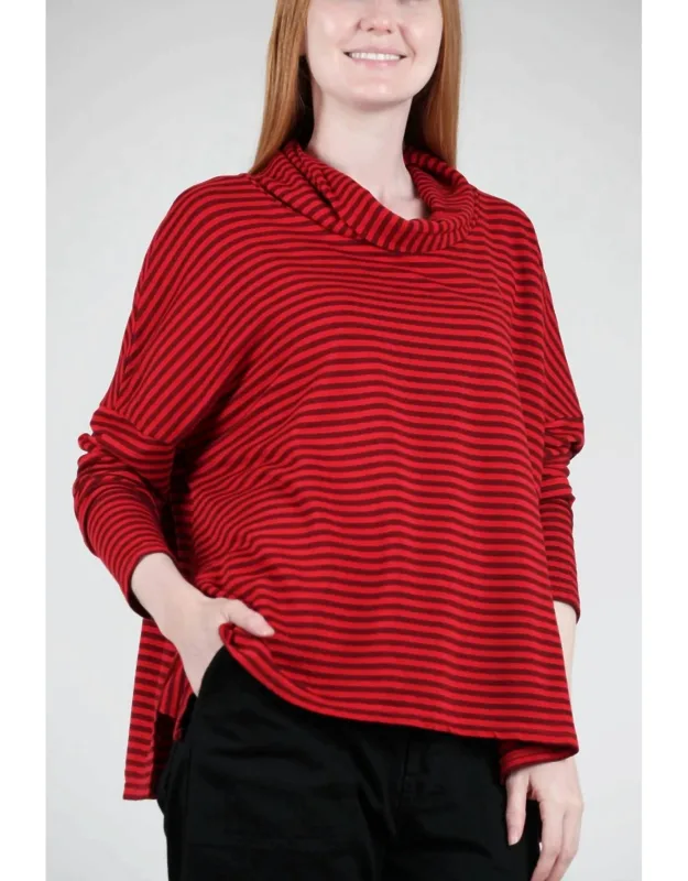 Stripe Fleece Cowl Neck Top