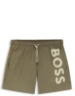 Quick-dry Swim Shorts With Vertical Logo Print