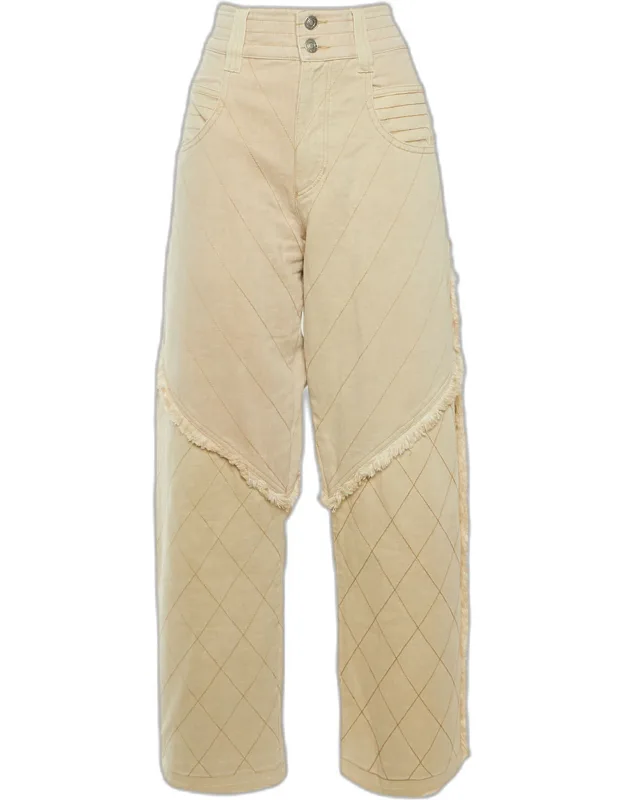 Paneled Denim Frayed Wide Leg Jeans