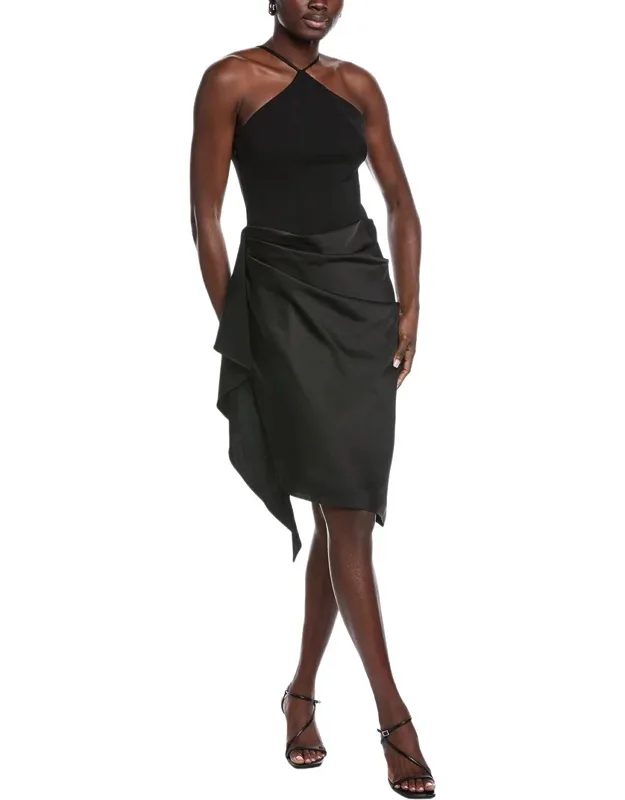 Aidan Mattox Midi Dress With Ruched Fabric And Adjustable Straps