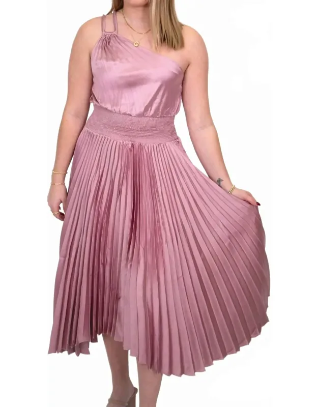 Pleated One Shoulder Midi Dress