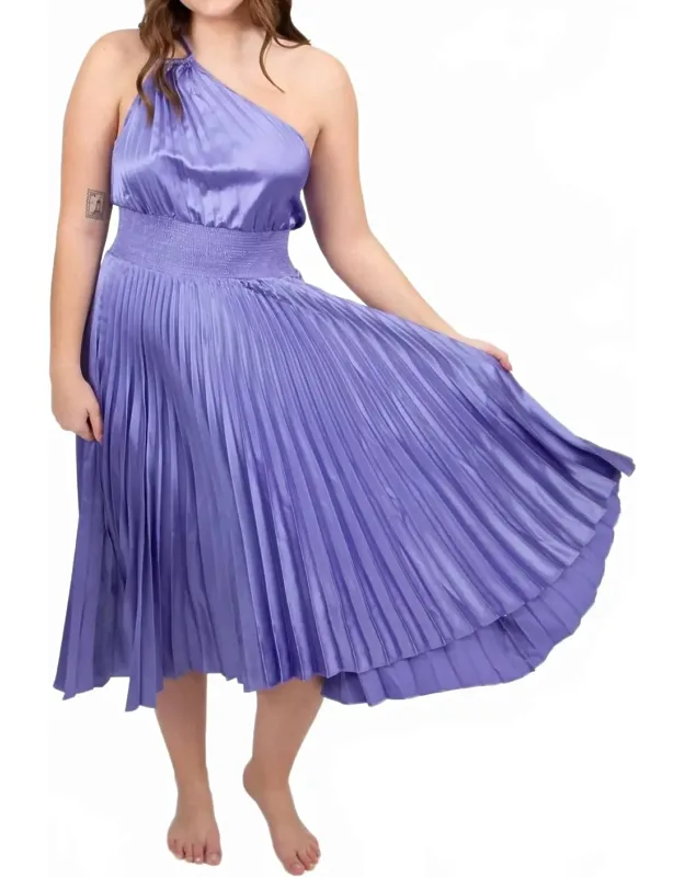 Pleated One Shoulder Midi Dress