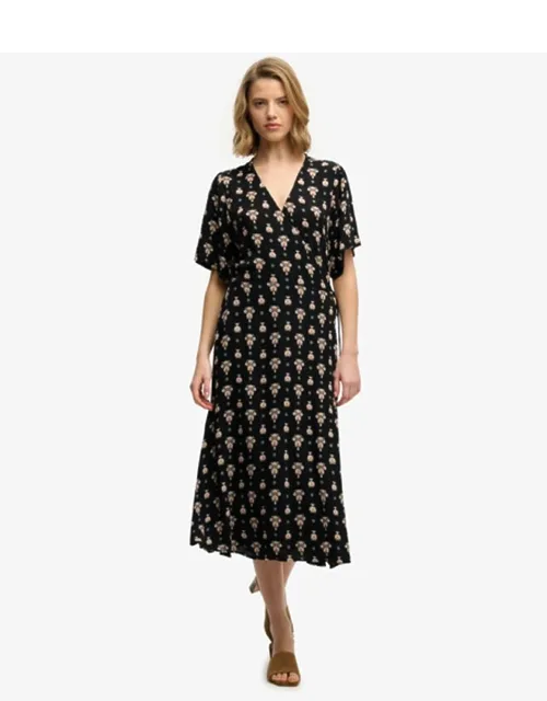Printed Wrap Midi Dress