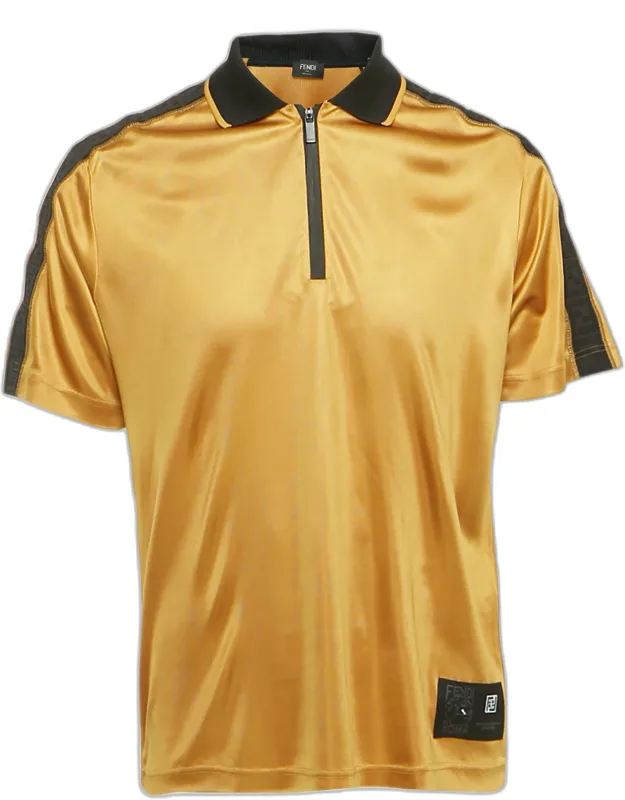 Yellow Sleeve Applique Jersey Half Zip T-shirt