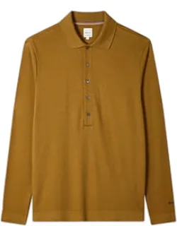 Mustard Cotton Polo Shirt With Integrated Rib Detail