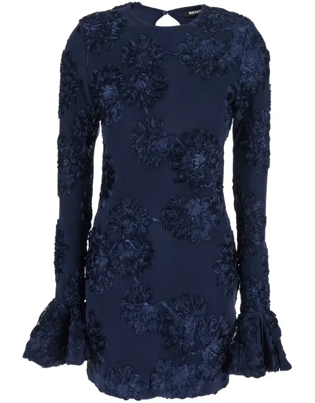 Dress With Mesh Inserts And Embossed Flowers