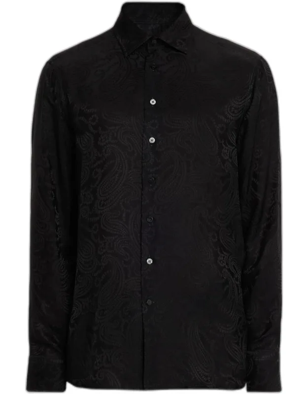 Tonal Paisley Viscose And Silk Sport Shirt