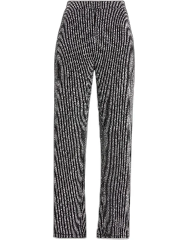 Straight-leg Metallic Rib Knit Pants