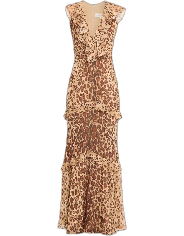 Leopard Chiffon Maxi Dress