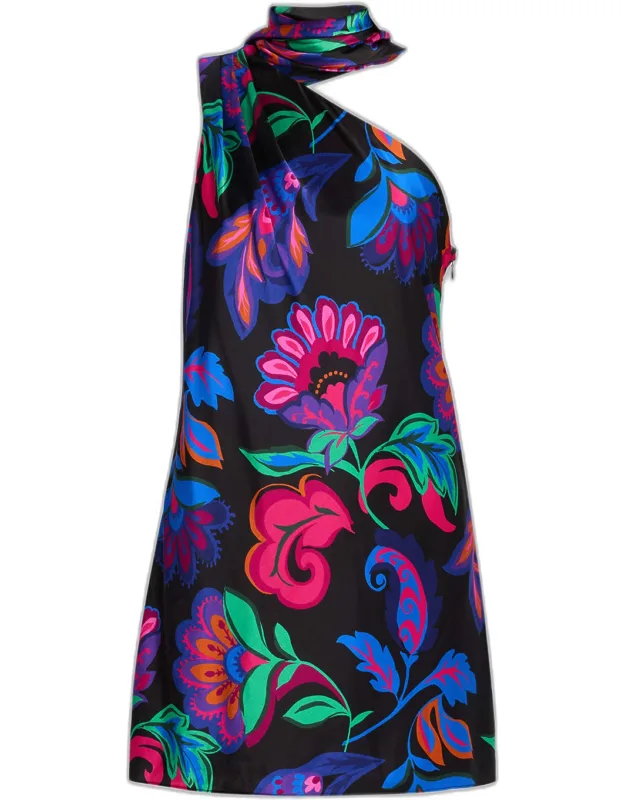 Asymmetric Floral-print Mini Dress