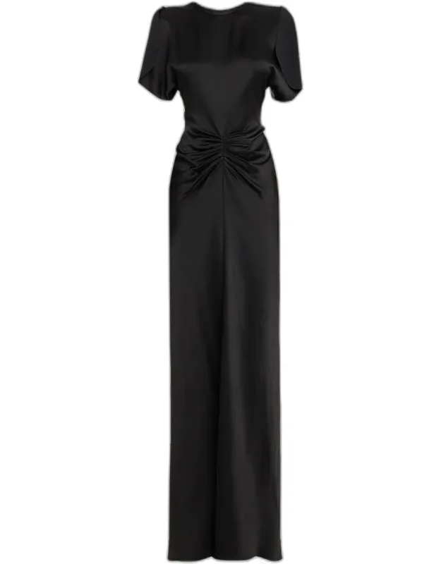 Gathered Waist Satin Maxi Dress