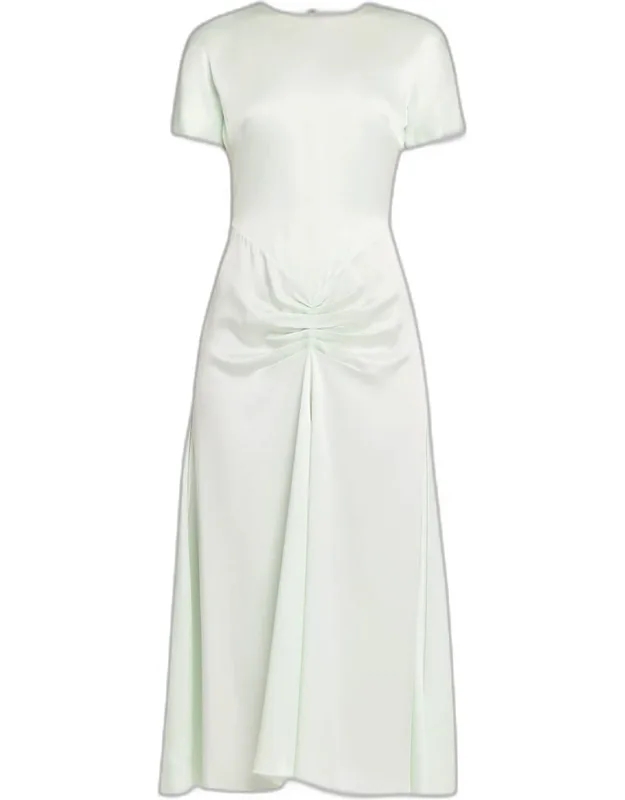 Gathered Waist Satin Midi Dress