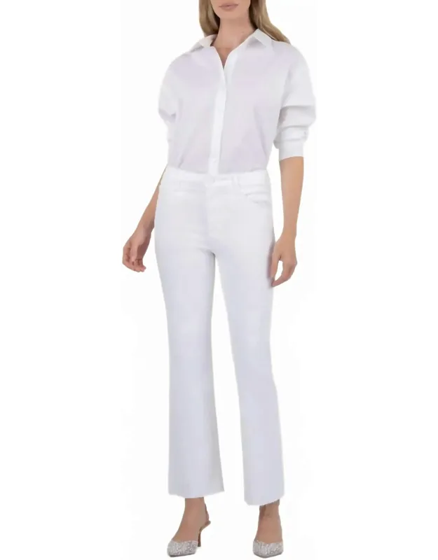 High Rise Ankle Flare Jeans With Raw Hem