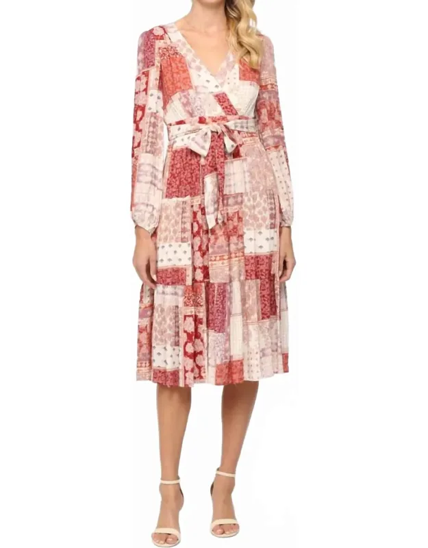 Mixed Print Tiered Midi Dress