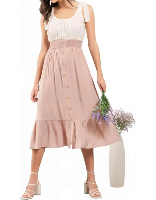 Mixed Media Button Down Midi Dress