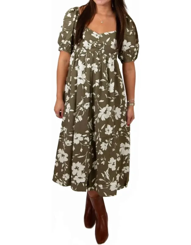 Floral Sweetheart Neck Midi Dress