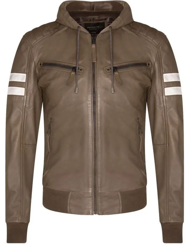 Leather Hooded Retro Bomber Jacket